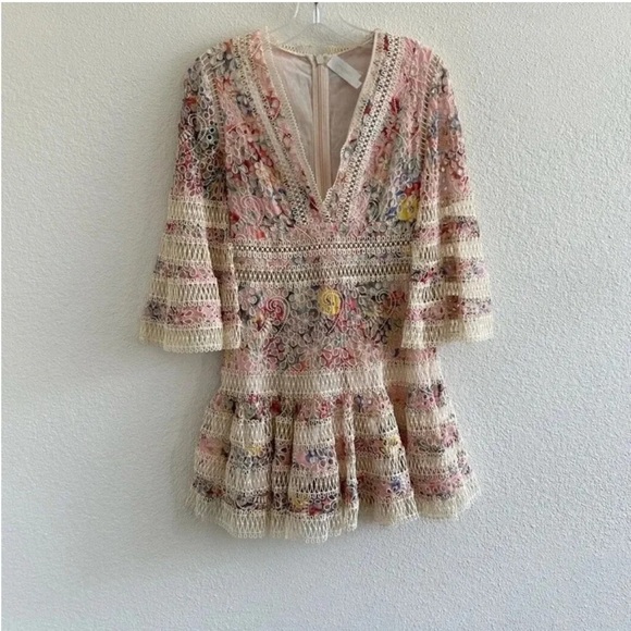Zimmermann Lovelorn Floral Flutter Lace Mini Dress - Picture 1 of 7